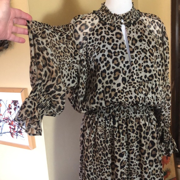 RACHEL ROY Size 2X Leopard Cocktail Dress Animal HiNeck Balloon Sleeve Keyhole - Picture 6 of 17